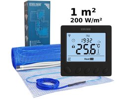 Elektrische vloerverwarmingsset 1 m², 200 W/m² + W390 Wi-Fi programmeerbare thermostaat
