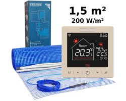 Elektrische vloerverwarmingsset 1,5 m², 200 W/m² + SN-15 Wi-Fi programmeerbare thermostaat