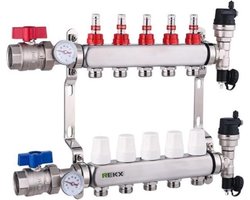 REKX® Vloerverwarming verdeler RVS 1" 5 Groepen Complete Set