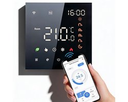 Slimme Thermostaat Temperatuurregeling met Touchscreen – Wifi Thermostaat met App Bediening & Programmeerbare Instellingen – LCD Touchscreen Thermostaat Zwart | Eenvoudige Opbouwmontage & Energiezuinig