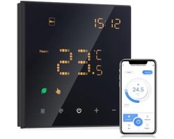 Slimme thermostaat wifi – Programmeerbare kamerthermostaat – Waterthermostaat – Vloerverwarming thermostaat – Afstandsbediening via app – Temperatuurregeling – Elektrische verwarming – Helderheidsinstelling – Smart home thermostaat – Zwart