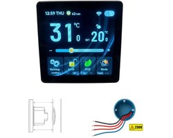 Smart WiFi Inbouw Thermostaat | Touchscreen | App bediening | Inbouwmontage | Voor CV-installatie | Programmeerbaar | Tuya Smart Life | Zwart