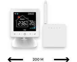 Smart WiFi Opbouw Thermostaat | Tiptoetsbediening | Draadloos | Voor C.V.-installatie | Tuya App | Google Home en Alexa | Wit | Smartlife | Display