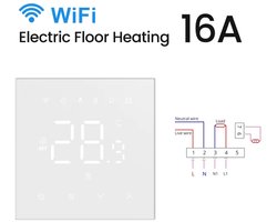 Tuya WiFi Smart Thermostat 16A - Geschikt voor Ondervloers Verwarmingssysteem en Gasboilers - Werkt met Alexa en Google Home - Wit - Elektrische Verwarming Regelaar - Slimme Thuis Automatisering