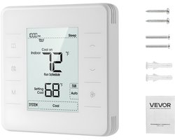 VEVOR Thermostaat 7-daags Programmeerbare Kamerthermostaat voor Warmtepomp, Airconditioner, Vloerverwarming, LED-scherm met Achtergrondverlichting, Breed Temperatuurbereik van 5 tot 37 °C, Wit