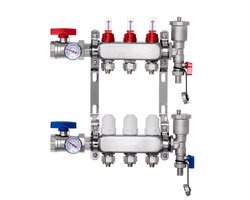 Vloerverwarming Verdeler - 3-groeps RVS PEX-verdeler - 1,27 cm PEX-aansluitingen - Voor Watergedragen Vloerverwarming - Inclusief 1,27 cm Adapters