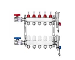 Vloerverwarming Verdeler - 5-Groeps PEX Verdeelset - Roestvrij Staal - PEX Aansluitingen 1,27 cm - Voor Watergedragen Systeem - Inclusief 1,27 cm Adapters