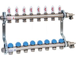 Watts RVS (vloer)verwarming verdeler 8-groeps met AUTOMATISCHE flowregeling