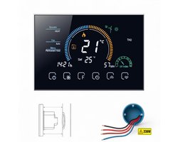 WiFi Inbouw Thermostaat | Zwart | Touchscreen | Elektrische verwarming | App en Spraak | Tuya | Alexa | Google Home | Display