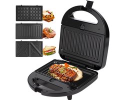 Aigostar Contactgrill - Wafelijzer - Tosti Apparaat - Tosti ijzer - 3 in 1 Contactgrill - 750W - Zwart