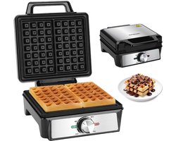 Aigostar Wafelijzer - Wafelmaker - 2 Belgische wafels - Temperatuur instelbaar - Anti aanbaklaag - RVS - 1600W - Zwart