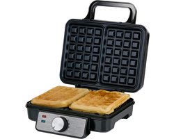 alpina Wafelijzer 1200W - Wafelmaker voor 2 Wafels - Instelbare Temperatuur met Draaiknop - Anti-aanbak Bakplaten - Controlelampjes - 220-240V Zwart