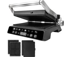 AoraKitchen Contactgrill - 180º Uitklapbaar - Grill Apparaat met 6 Uitneembare Platen - Wafelijzer - Tosti Ijzer - 2000W