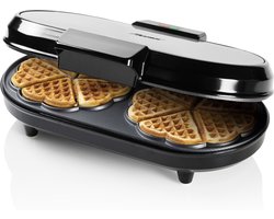 Bestron dubbel wafelijzer voor klassieke hartwafels, wafelijzer met antiaanbaklaag & Indicatielampje, 1200 watt, kleur: Zilver