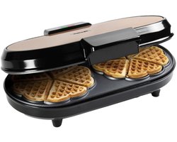Bestron Wafelijzer - ADWM730CO - 1200W - 10 hartvormige wafels - Anti aanbaklaag - Koper/Zwart