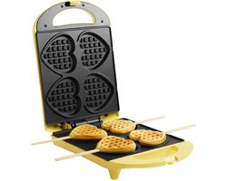 Bestron Wafelijzer - DSW271 - 1400W - 4 mini hartvormige wafels - incl. 20 houten stokjes - Geel