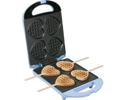 Bestron Wafelijzer - DSW271B - 1400W - 4 mini hartvormige wafels - incl. 20 houten stokjes - Blauw