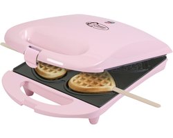 Bestron Wafelijzer - Hartvormige Wafels - Antiaanbaklaag - inc. 20 houten stokjes - Roze