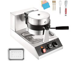 Commerciële ronde wafelijzer, 1300 W, draaibaar, antiaanbaklaag, voor thuis en op het werk, 220 V, roestvrij staal, zwart