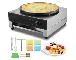Crêpemaker - Elektrische Crêpeplaat - Ronde Bakplaat 40 cm - Vermogen 3000 W - Antiaanbaklaag - RVS Behuizing - Instelbare Thermostaat