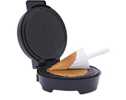 Elektrisch Wafelijzer – 1000W – Ø 20 cm – Antiaanbaklaag – Instelbare Thermostaat – Inclusief Kegel voor ijshoorn vorm – Zwart - TELEO