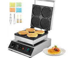 Elektrische Wafelijzer Machine - Wafelmaker - Ronde Wafels - 1750W - 4 Stuks