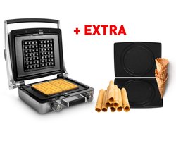 FRITEL Wafelijzer - WaffleTastic® CW 3638 + kiepertjesplaten - PFAS vrij - 4x7 Wafel - Combi Deal
