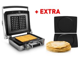 FRITEL Wafelijzer - WaffleTastic® CW 3638 + pannenkoekplaten platen - PFAS vrij - 4x7 Wafel - Combi Deal