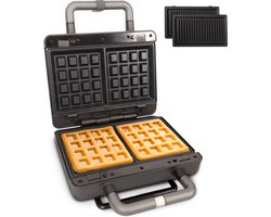 Gadgy Premium Wafelijzer – Zwart - 3-in-1 Grill, Tosti- & Wafelmaker - Verwisselbare Platen - 600W - Extra Krachtig - 2x Brusselse Wafel