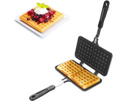 Gietijzeren Dubbel Wafelijzer met Antiaanbaklaag en Handvat