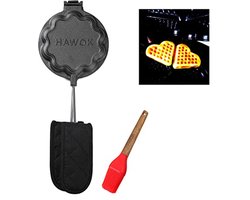 Gietijzeren Wafelijzer in Hartvorm met Handvat en Bastingkwast