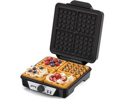 Goliving Wafelijzer - Wafelmaker voor 4 Wafels - 24 x 24 cm - Antiaanbaklaag - Temperatuur instelbaar - 1200W - Zwart
