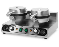 HCB® - Professioneel dubbel horeca wafelijzer met timer voor 2 ronde wafels - 230V - Wafelmaker van RVS / INOX - 39x50x26 cm (DxBxH) - 10.40 kg - 1065