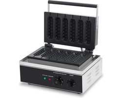 HCB® - Professioneel horeca Wafelijzer voor 6 wafels - Corndog - 230V - Wafelmaker van RVS / INOX - 27.5x38.5x24 cm (DxBxH) - 8 kg - 8024