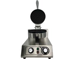 HCB® - Professioneel rond horeca Wafelijzer met timer - 230V - Wafelmaker van RVS / INOX - 38x25.5x28 cm (DxBxH) - 10.40 kg - 1513
