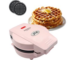 JAP Appliances Dough Joy Wafelijzer - Wafelmaker voor 1 Ronde Wafel - Anti aanbaklaag - indicatielampje - Wafels van 16x16 cm - Roze