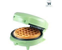 LifeStages - Waffle Maker - Mini Wafel Maker voor Klassieke Wafels - Kleine Wafel Maker met Anti-aanbaklaag - voor Verjaardagen van Kinderen, Familiefeesten, Pasen of Kerstmis - Retro Design - Kleur: Mint Mat