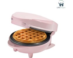 LifeStages - Waffle Maker - Mini Wafel Maker voor Klassieke Wafels - Non-Stick Wafel Maker voor Kinderfeestjes - Familiefeest - Pasen of Kerstmis - Retro Design - 550 Watt - Kleur: Roze