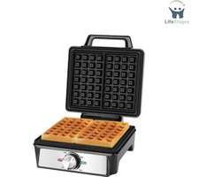 LifeStages - Waffle Maker - Wafelijzer Voor 2 Belgische Wafels - 1600 W - Anti-Aanbakplaten - 20,3 X 17,2 X 2 Cm - Wafelijzer Met Instelbare Temperatuur - LED-Display - Compact Ontwerp Gemaakt Van Roestvrij Staal - BPA-Vrij