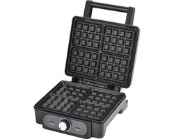 Lovio Wafelijzer met Antiaanbaklaag voor 4 Brusselse Wafels - Regelbare Thermostaat - 1400 W Zwart