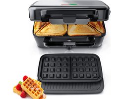 MIRA® Wafelijzer met verwisselbare platen - Wafelijzer - Zwart - ‎29cmx 23cm x 12cm