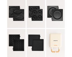 PACK - STONE 2 in 1 COMPACT Wafel en Grill Sandwich Maker + Taiyaki Plaat + Pannenkoek Pannenkoek Plaat + Donuts Plaat - Beige