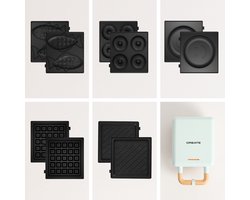 PACK - STONE 2 in 1 COMPACT Wafel en Grill Sandwich Maker + Taiyaki Plaat + Pannenkoek Pannenkoek Plaat + Donuts Plaat - Pastel Blauw