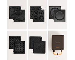 PACK - STONE 2 in 1 COMPACT Wafel en Grill Sandwich Maker + Taiyaki Plaat + Pannenkoek Pannenkoek Plaat + Donuts Plaat - Zwart