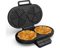 Princess 132384 Dubbel Wafelijzer - 10 hartwafels per sessie - 1200 Watt - Regelbare thermostaat- 5 standen - Anti aanbaklaag - PFas vrij - Zwart - Cool touch handvatten - Indicatielampje