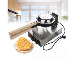 Professioneel Bubbelwafelijzer – Hong Kong Eierwafel Maker van RVS – 220V – Met Houten Handvat, Timer & Temperatuurregeling – Commerciële Wafelmachine