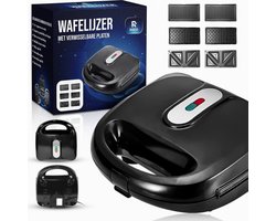 Risess® - Tosti apparaat - 3 in 1 - Tosti ijzer - Tosti-ijzers - Wafelijzer - Wafelijzers - Wafelijzer met verwisselbare platen - Panini grill - Grill apparaat - Grill - Grillplaat - Contactgrill - 750 Watt - 1000 Watt
