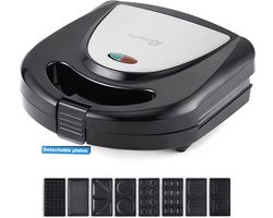 Sandwich Maker 2-Slice – 750W – Grill & Wafelplaten – Anti-aanbaklaag – Cool Touch – Afneembare Platen – Compact Ontbijt Toestel