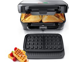 SCH® Wafelijzer met verwisselbare platen - Wafelijzer - Zwart - ‎29cm x 23cm x 12cm