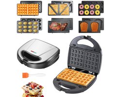 ShaSha Tosti-ijzers - Broodrooster met tostiklemmen - Multifunctionele tosti-ijzer - Ontbijtmachine - Met 6 verwijderbare antiaanbakgrillplaten - Wafelijzer - Snelle verwarming - 750 W - Zwart